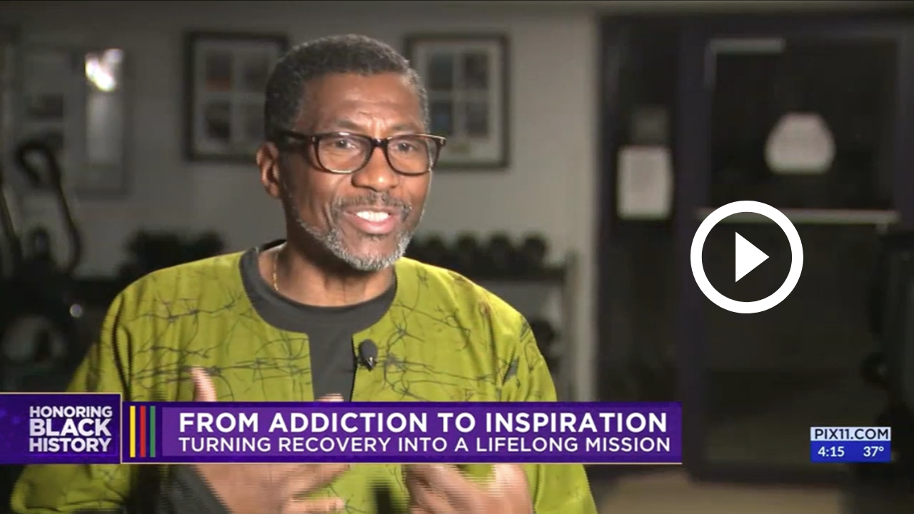 Screenshot of Andre Matthews interviewed by PIX11 about long-distance running in recovery