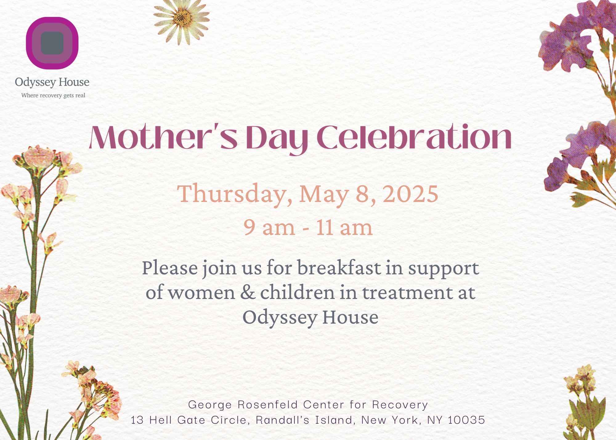 Save the date card for a Mother's Day event