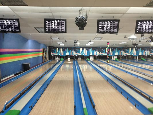 Photo of empty bowling lanes